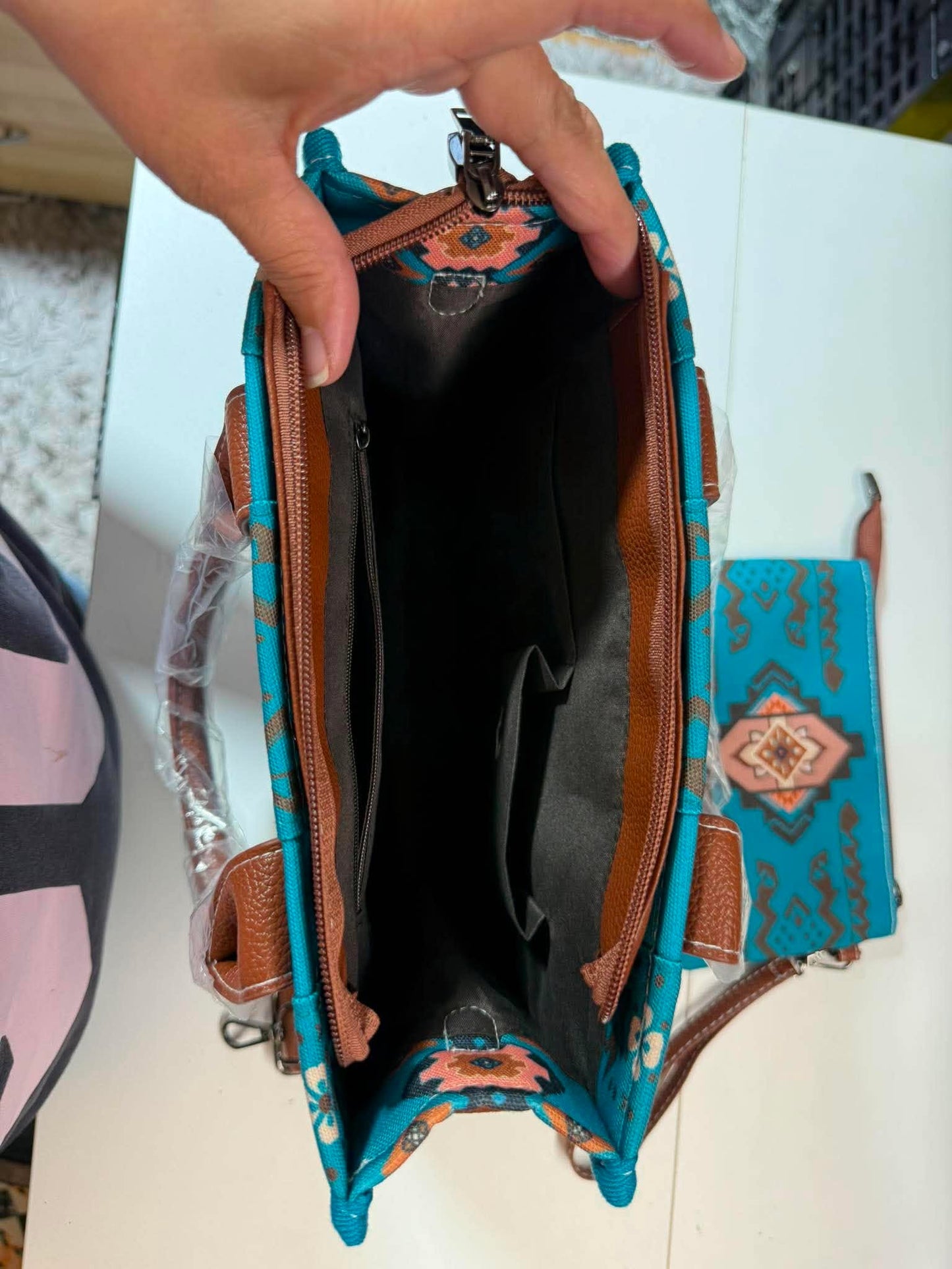 Turquoise Western Aztec Handbag & Matching Wristlet Set