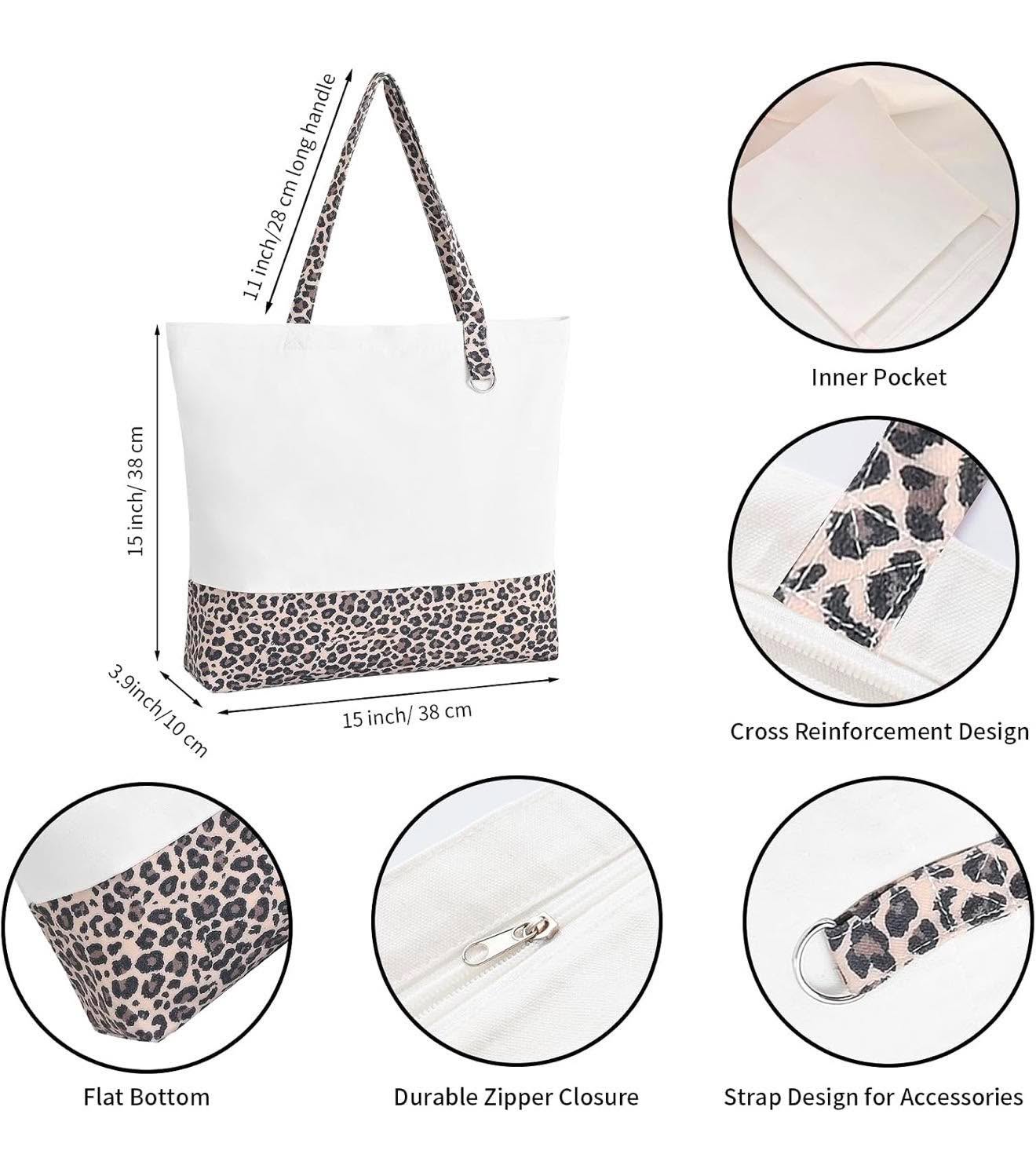 Personalized Embroidered Leopard Accent Canvas Tote Bag