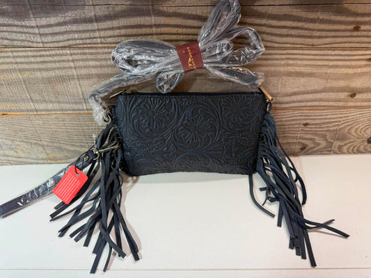 Montana West Black Tooled Fringe Crossbody Purse