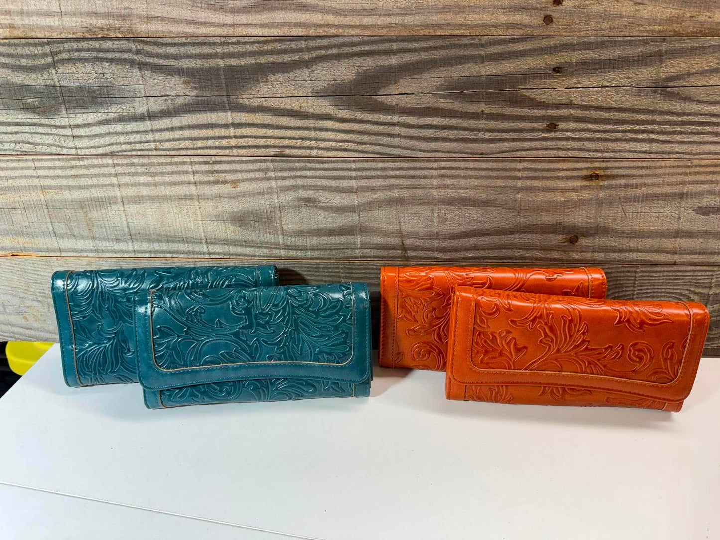 Western Floral Embossed Wallet | Teal or Burnt Orange Women’s Long Wallet