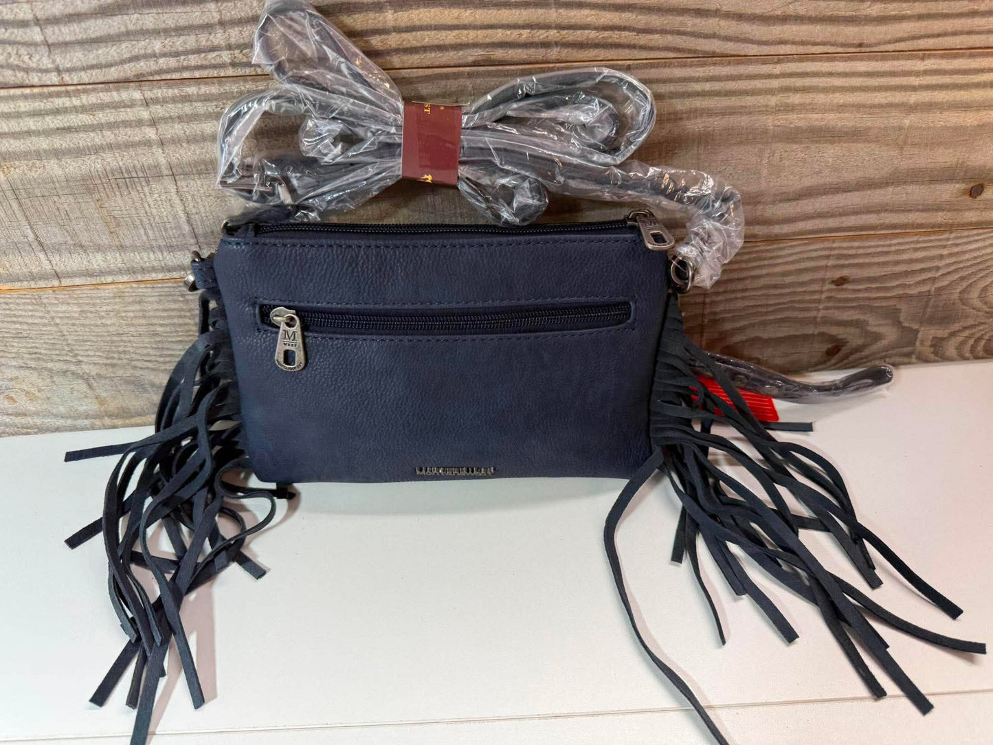 Montana West Black Tooled Fringe Crossbody Purse