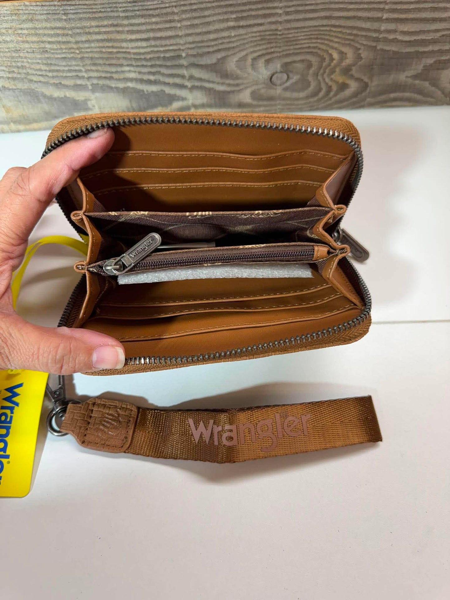 Wrangler Brown Zip-Around Wristlet Wallet