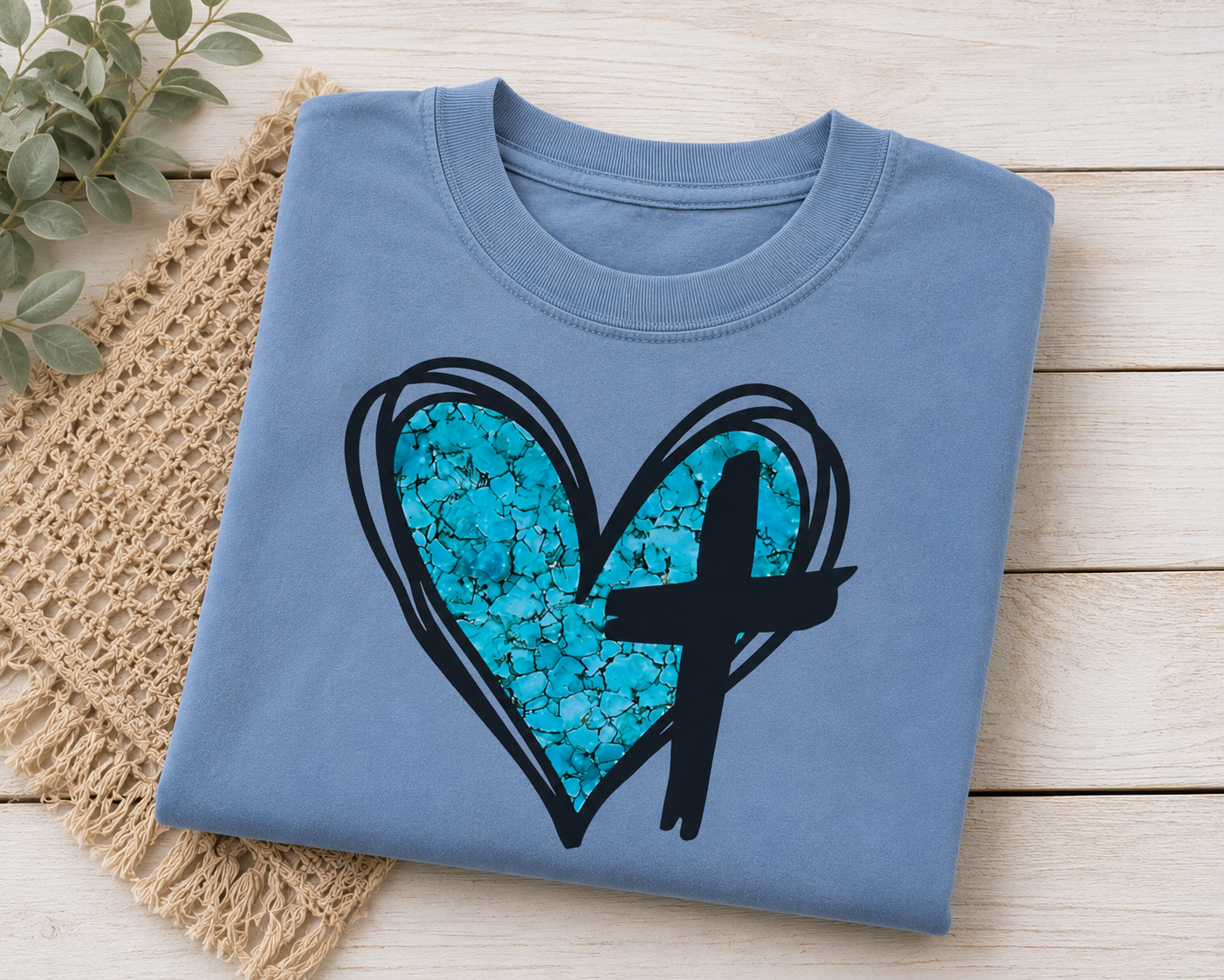 Turquoise Heart Cross, Western Christian