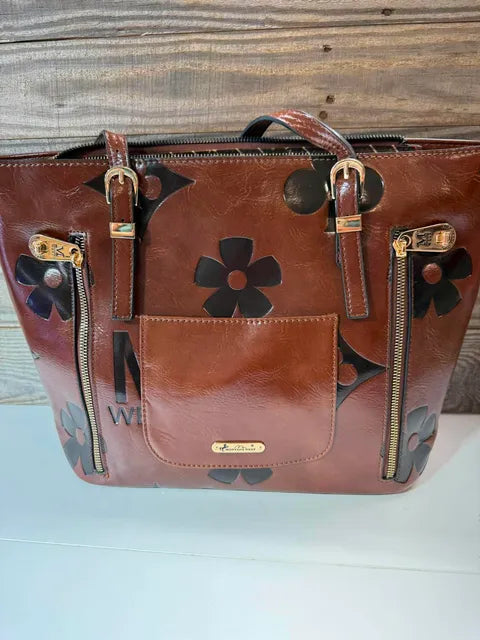Brown Floral M West Handbag