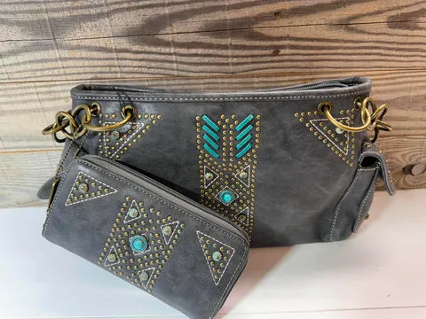 Western Studded Shoulder Bag &  Matching Wallet Set