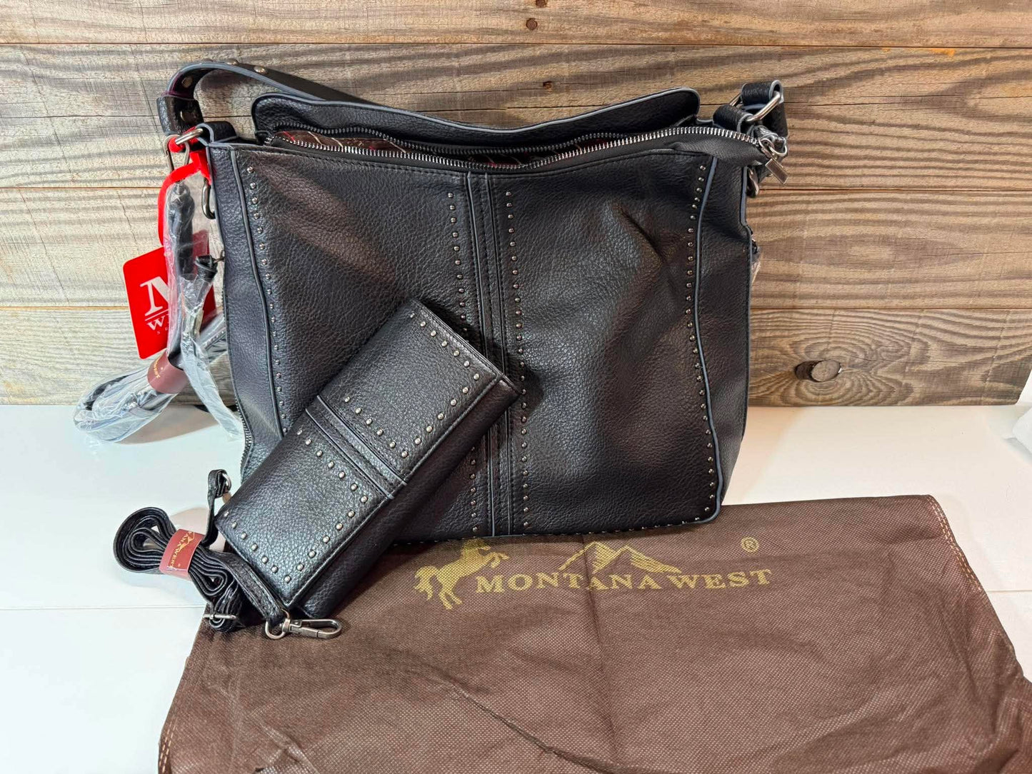 Montana West Select Black Hobo Purse & Matching Wallet Set