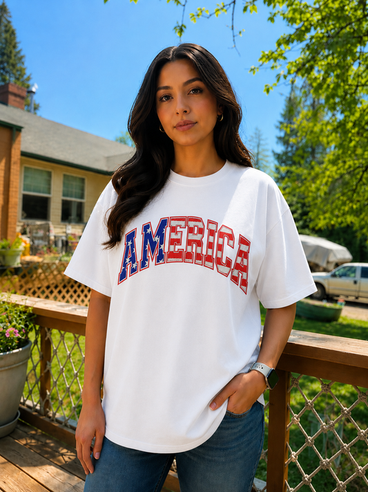 America Embroidered Patriotic T-Shirt