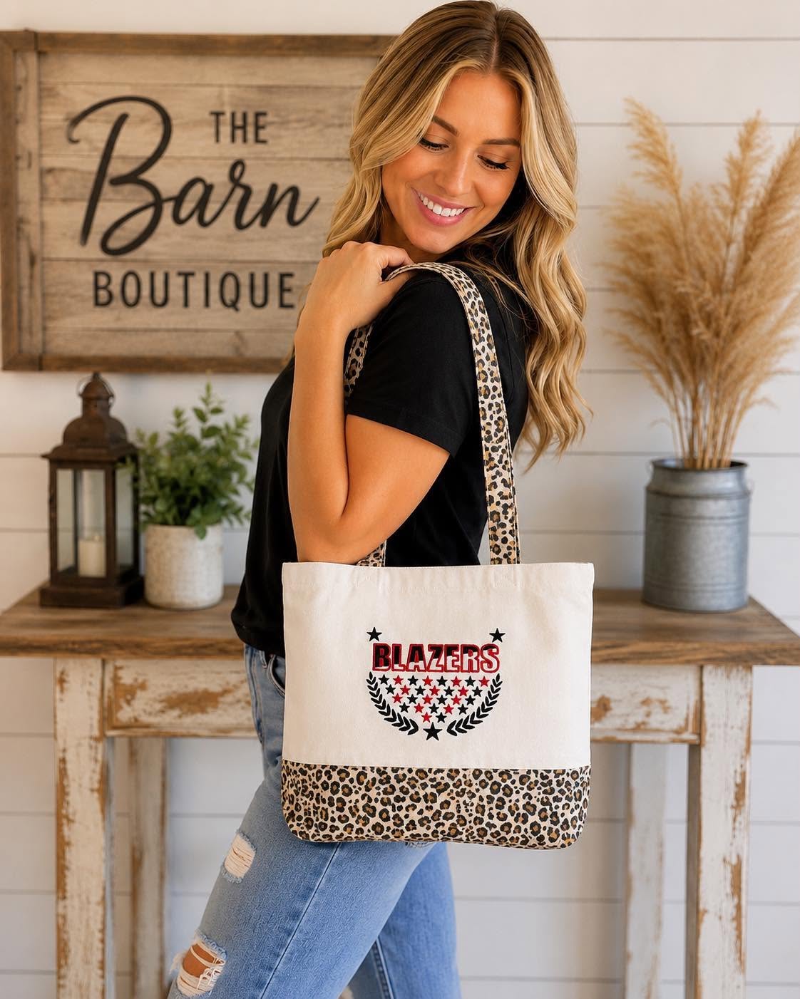 Personalized Embroidered Leopard Accent Canvas Tote Bag