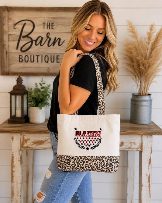 Personalized Embroidered Leopard Accent Canvas Tote Bag