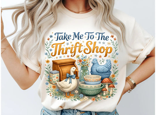 Take Me to the Thrift Shop Graphic Tee | Vintage Thrifting Shirt | Retro Floral Duck T-Shirt | Thrift Lover Gift