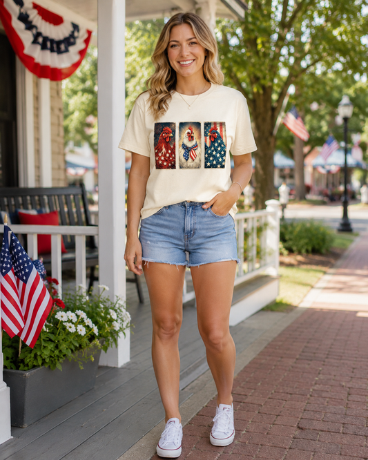 Fourth of July with this adorable patriotic chicken  tee